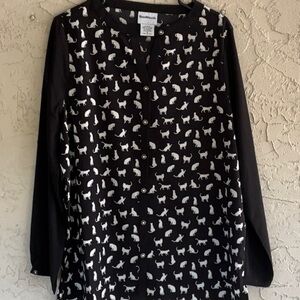 BomWorth Ladies Blouse Black/White Covered With Cats Size S